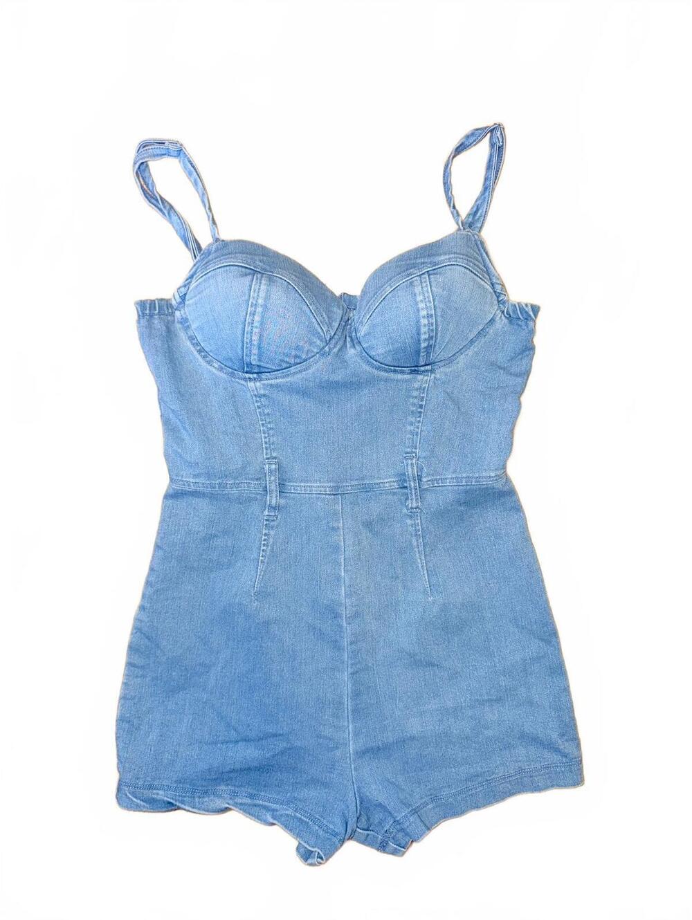 Hute Mone Denim Romper Light Wash Corset Style Size M